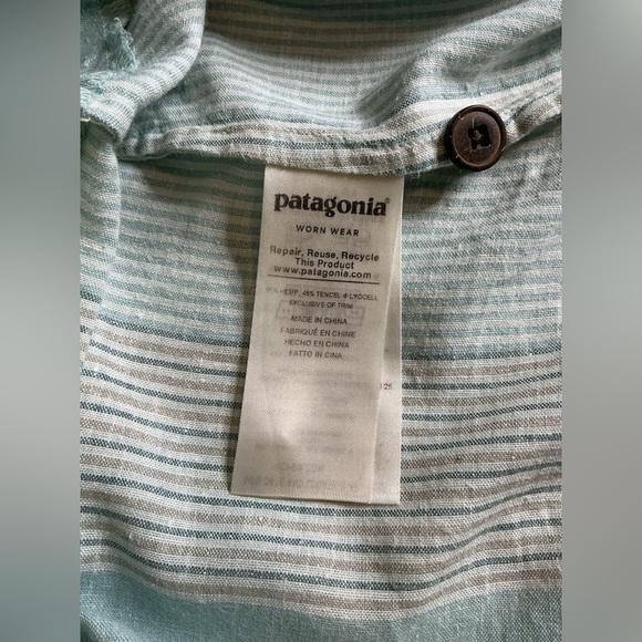 #Patagonia” hemp Stripe Maxi Dress button Back white and blue size xs - Picture 7 of 8